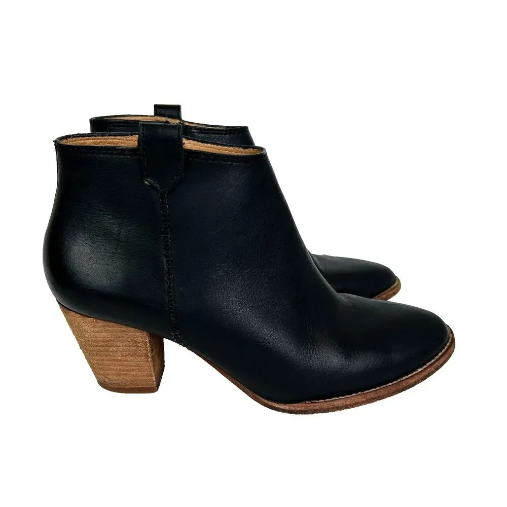 Madewell Billie Boot Black Ankle Booties Stacked Heel Full Leather Classic sz 8